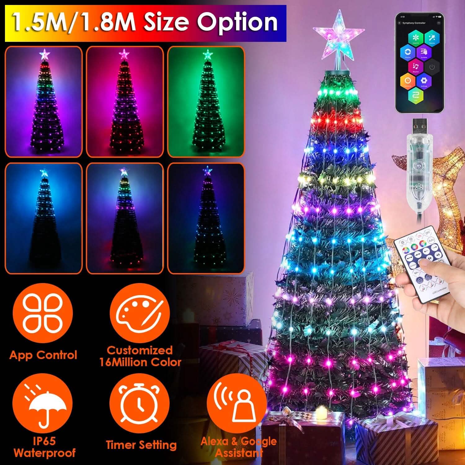 LED Lights Collapsible Christmas Tree Light with Remote App Control