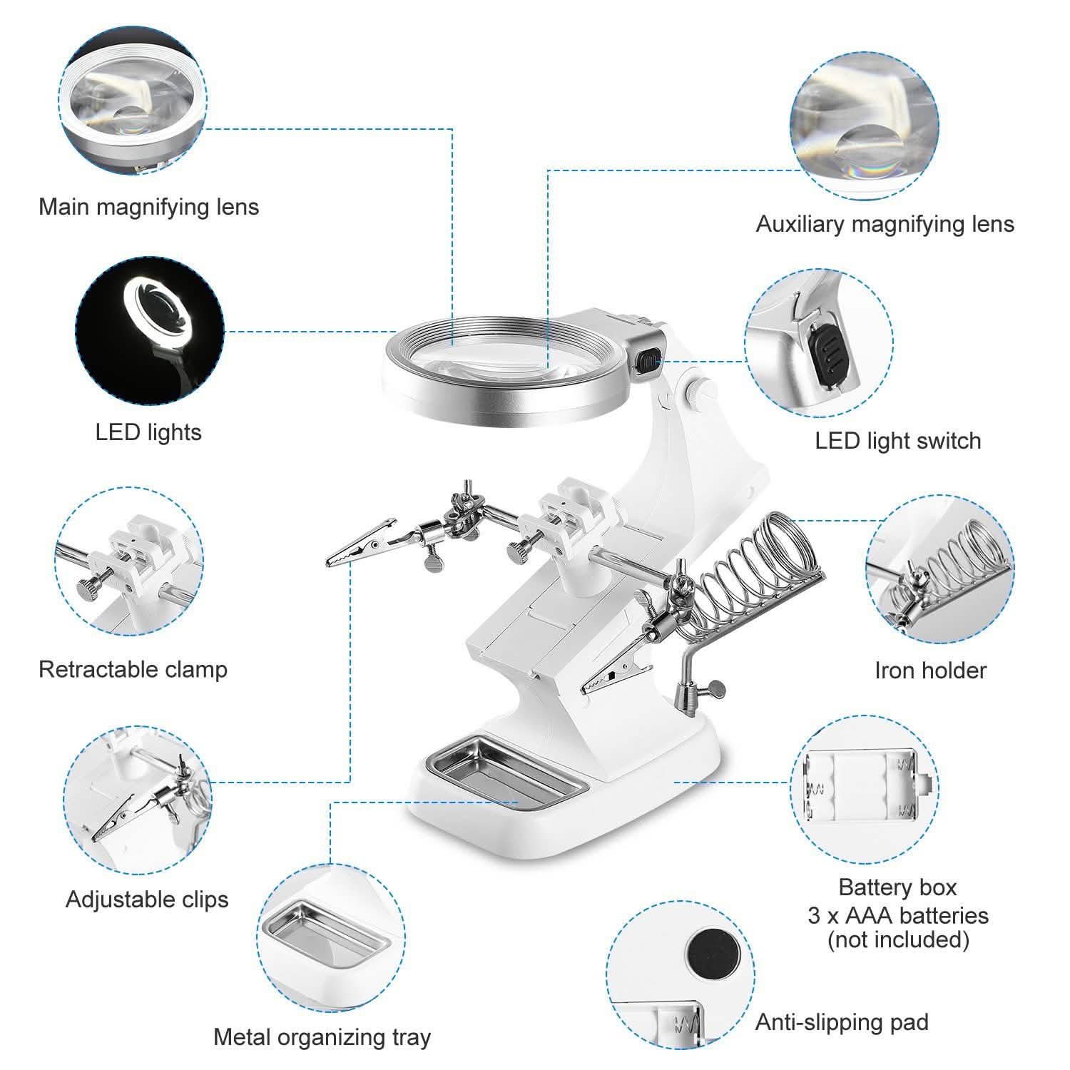 LED Lights Helping Hands Magnifying Glass