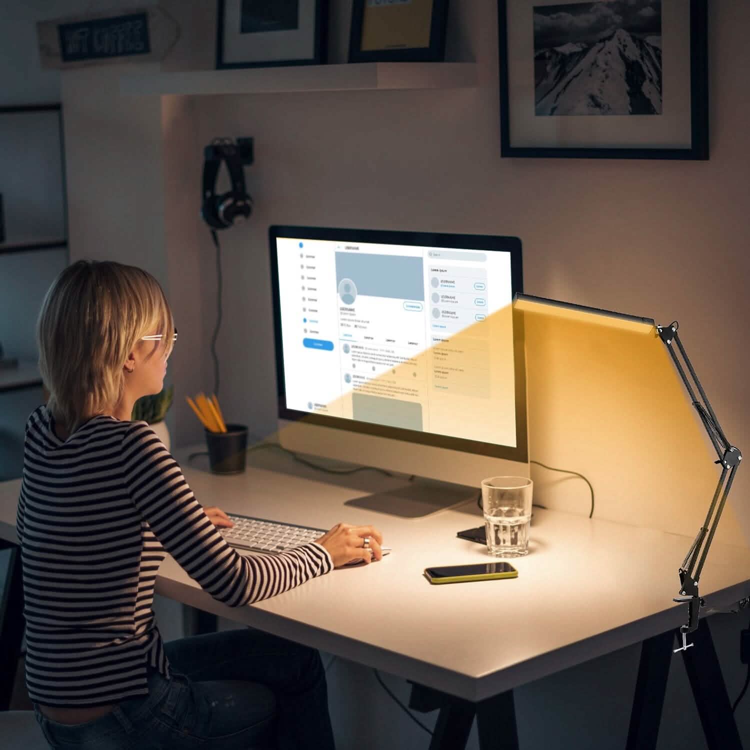 LED Reading Desk Lamp with Clamp Adjustable Swing Arm