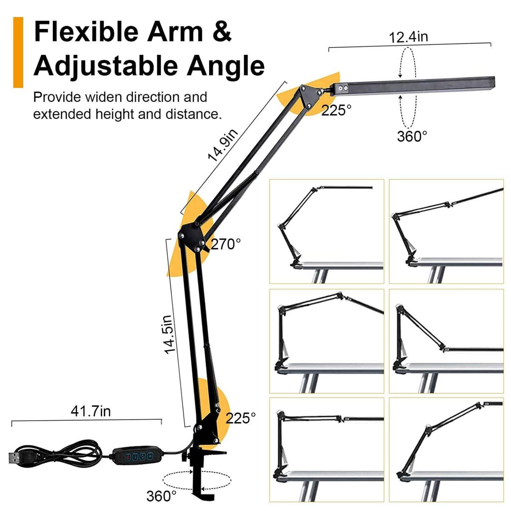 LED Reading Desk Lamp with Clamp Adjustable Swing Arm