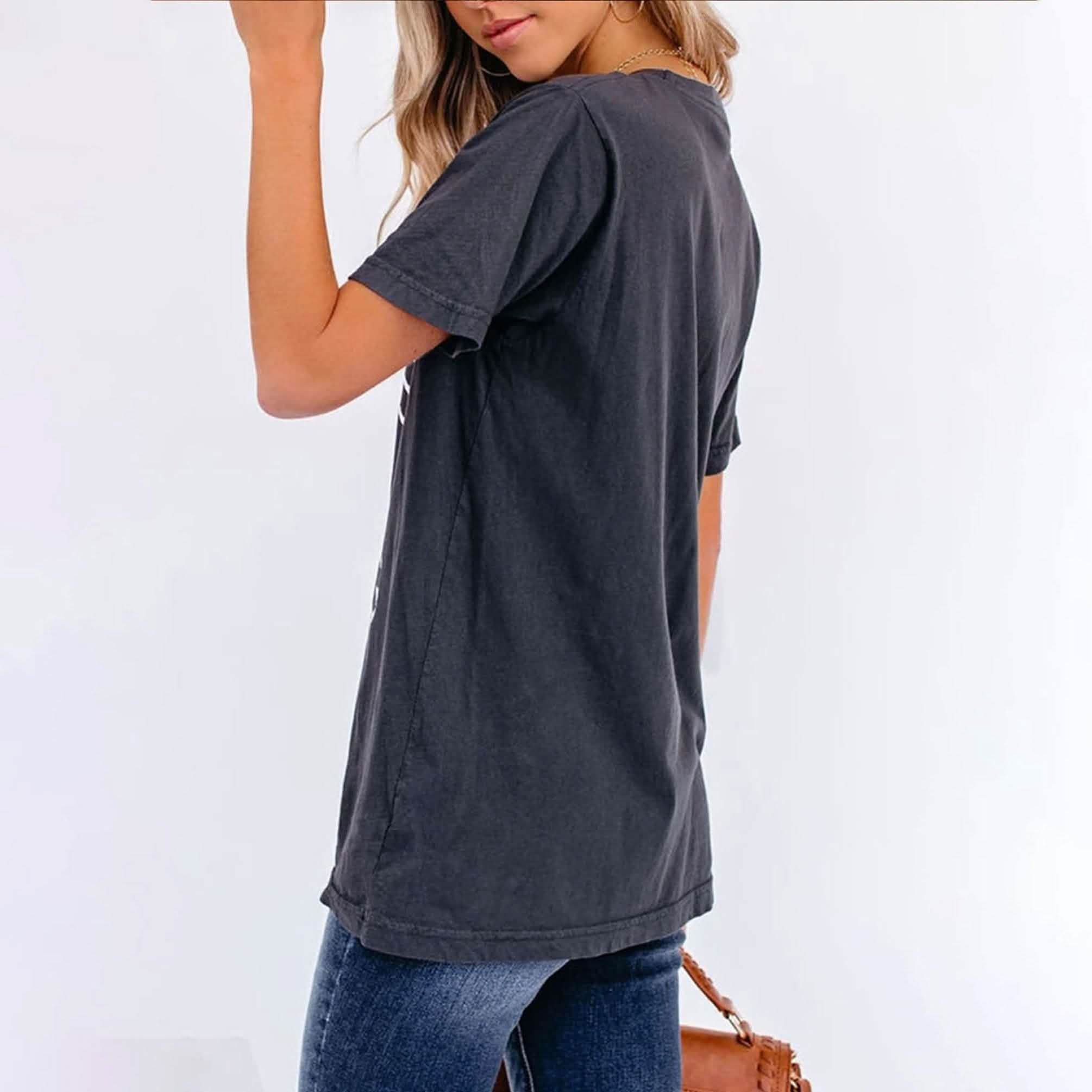 T-shirt décontracté à col rond et manches courtes avec imprimé lettres