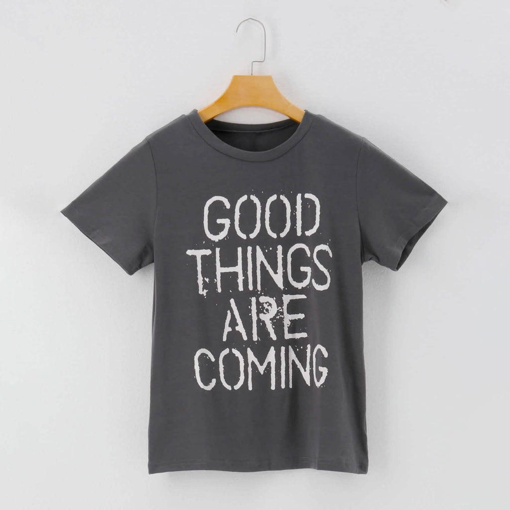 T-shirt décontracté à col rond et manches courtes avec imprimé lettres