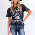 T-shirt décontracté à col rond et manches courtes avec imprimé lettres