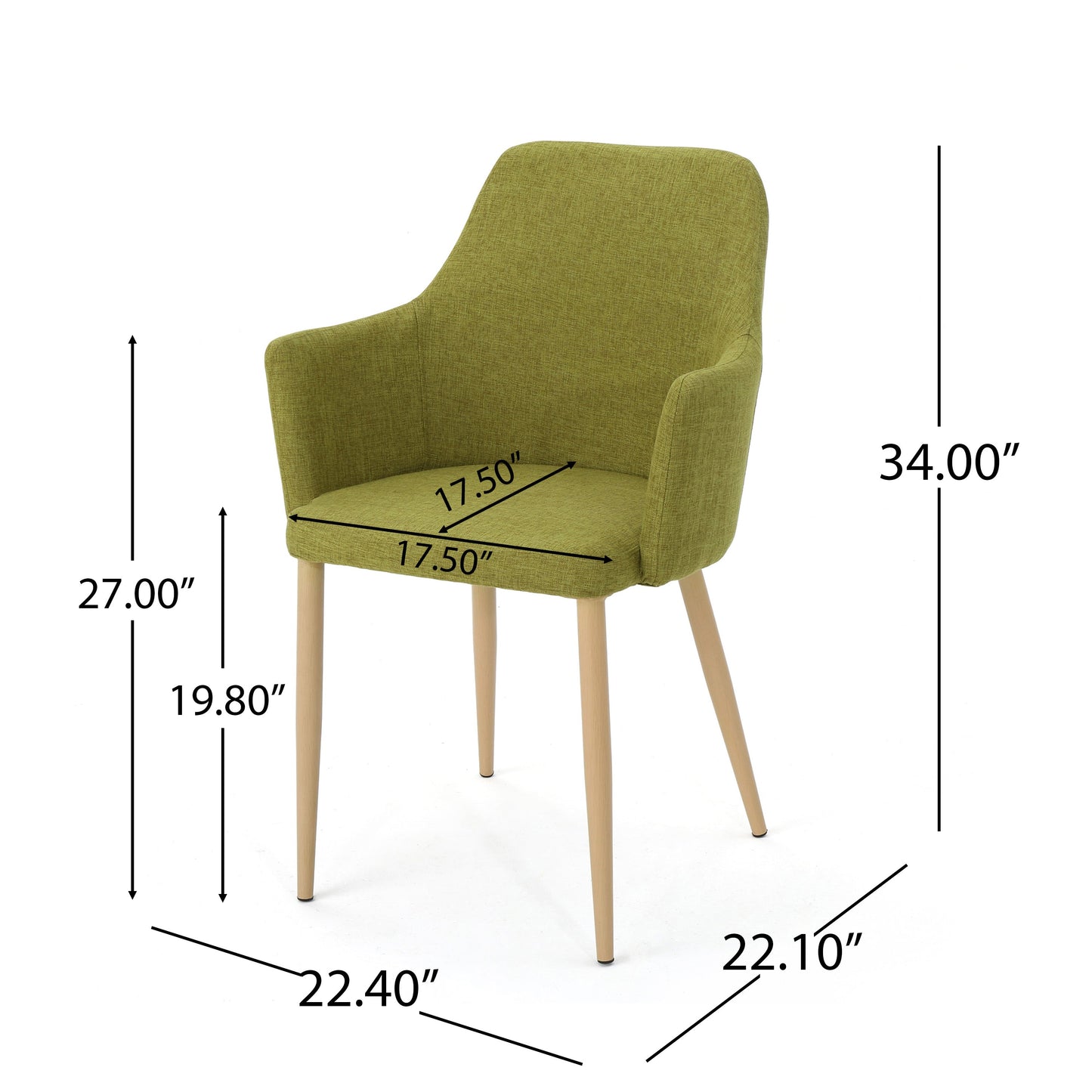Mid Century Modern Fabric Upholstered Dining Chairs, Set of 2