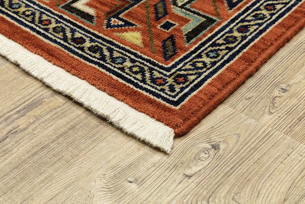 Medalia Area Rug - Burnt red. Burnt Orange. Yellow. Navy Blue
