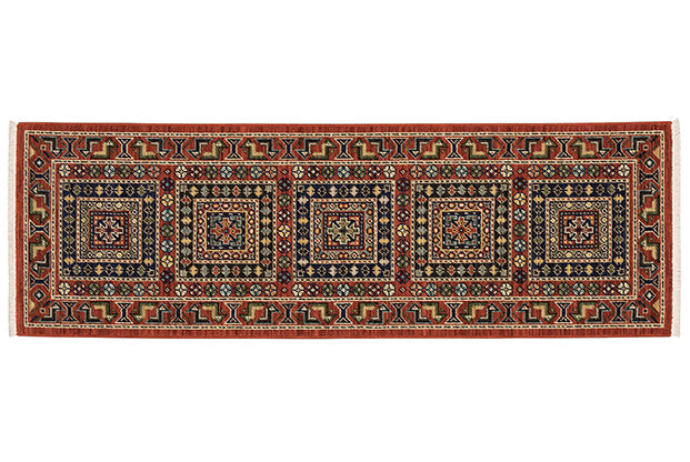 Medalia Area Rug - Burnt red. Burnt Orange. Yellow. Navy Blue