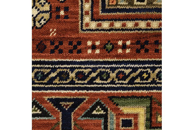 Medalia Area Rug - Burnt red. Burnt Orange. Yellow. Navy Blue