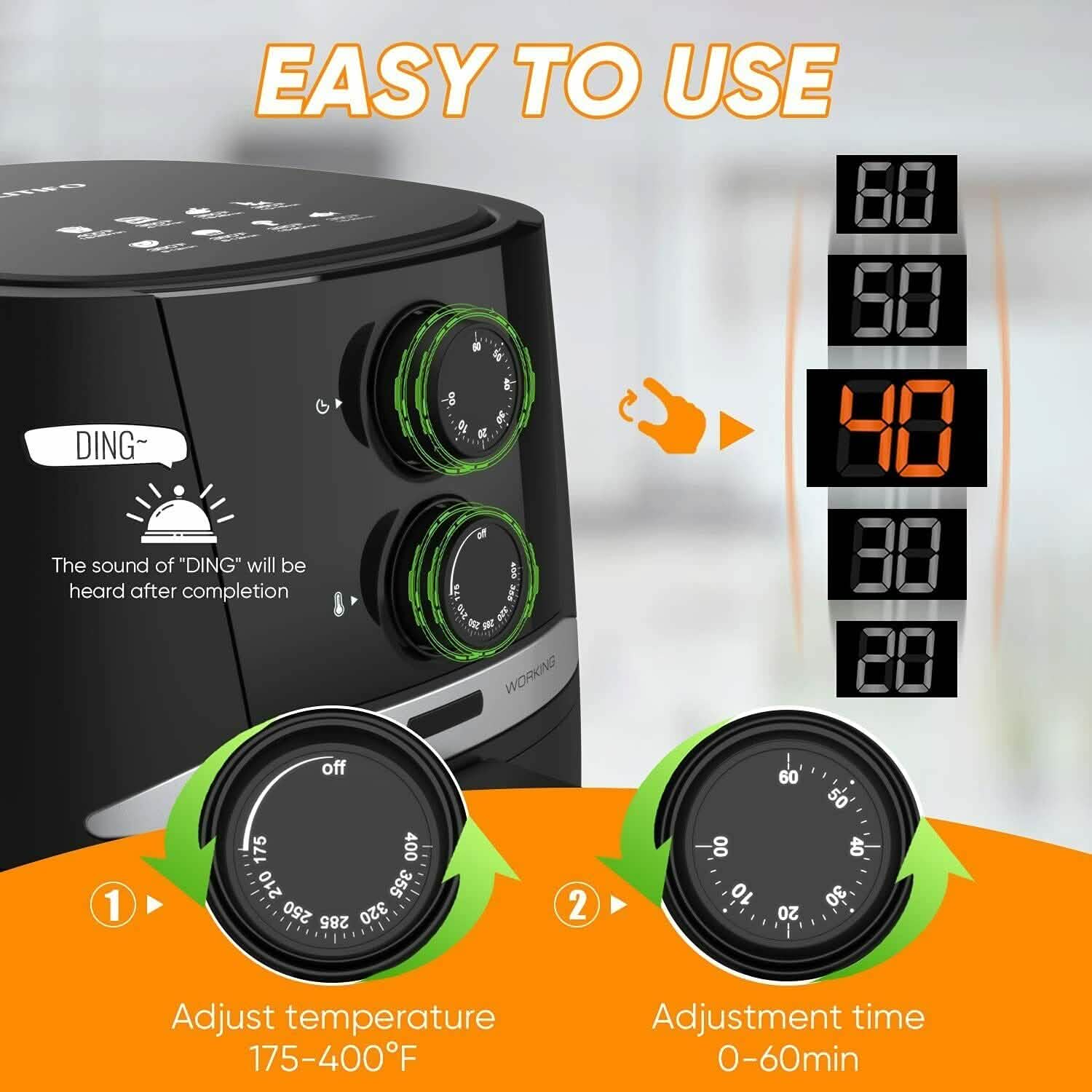 Friteuse à air 4,5 QT Four sans huile avec bouton rotatif Maison
