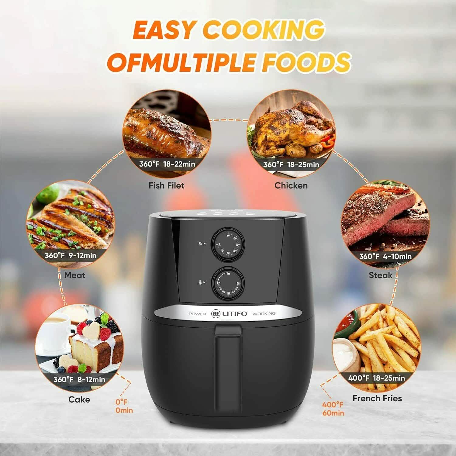 Friteuse à air 4,5 QT Four sans huile avec bouton rotatif Maison
