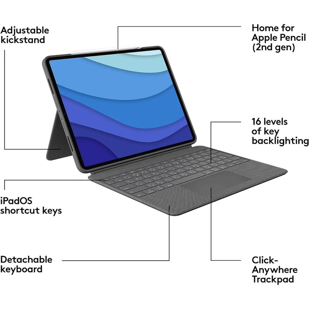 ロジクール コンボタッチ キーボードフォリオ iPad Pro 12.9インチ（第5、第6世代）用 オックスフォードグレー