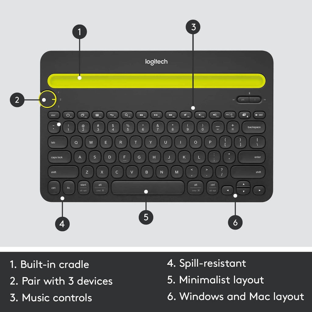 Logitech K480 Bluetooth Multi-Device Keyboard Black