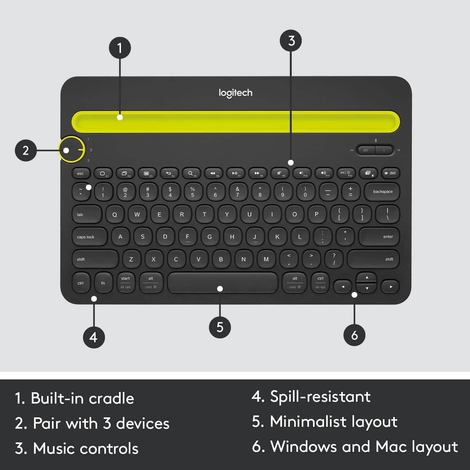 Logitech K480 Bluetooth Multi-Device Keyboard Black