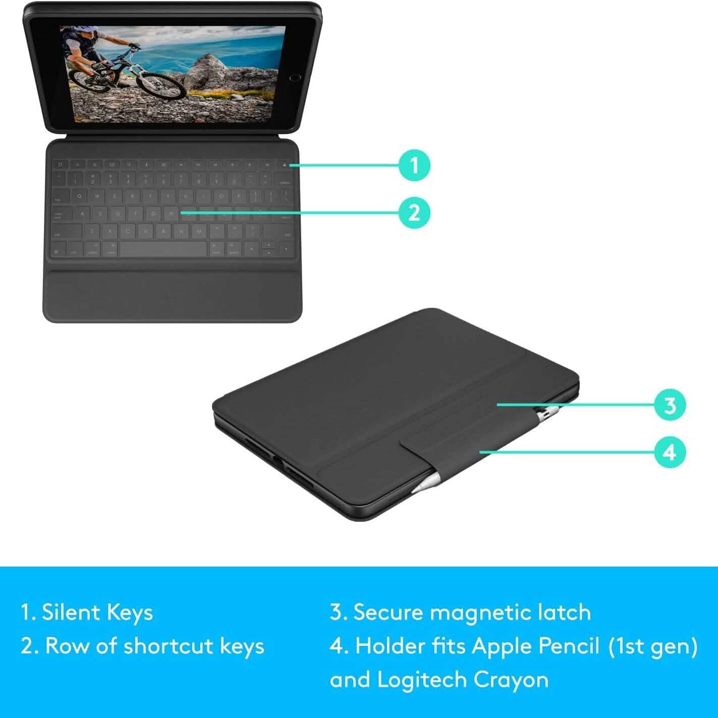 Logitech Rugged Folio - iPad (7th, 8th & 9th Generation) Protective Keyboard Case
