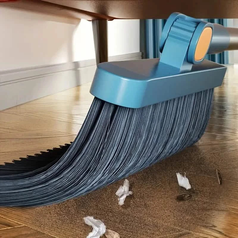 Ensemble balai rotatif et pelle à poussière à long manche avec dents de peigne