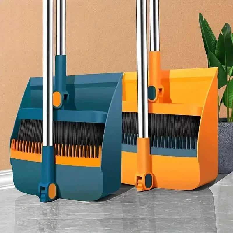 Ensemble balai rotatif et pelle à poussière à long manche avec dents de peigne