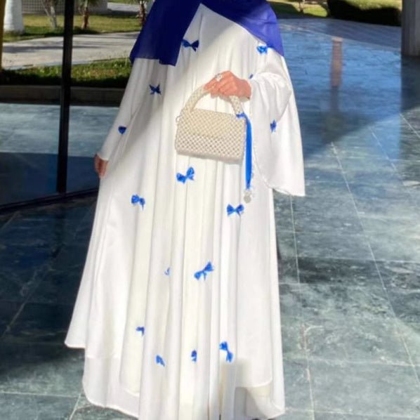 Loose Hem Long Abaya with Bell Sleeves & Butterfly Bow Detail (MA151)