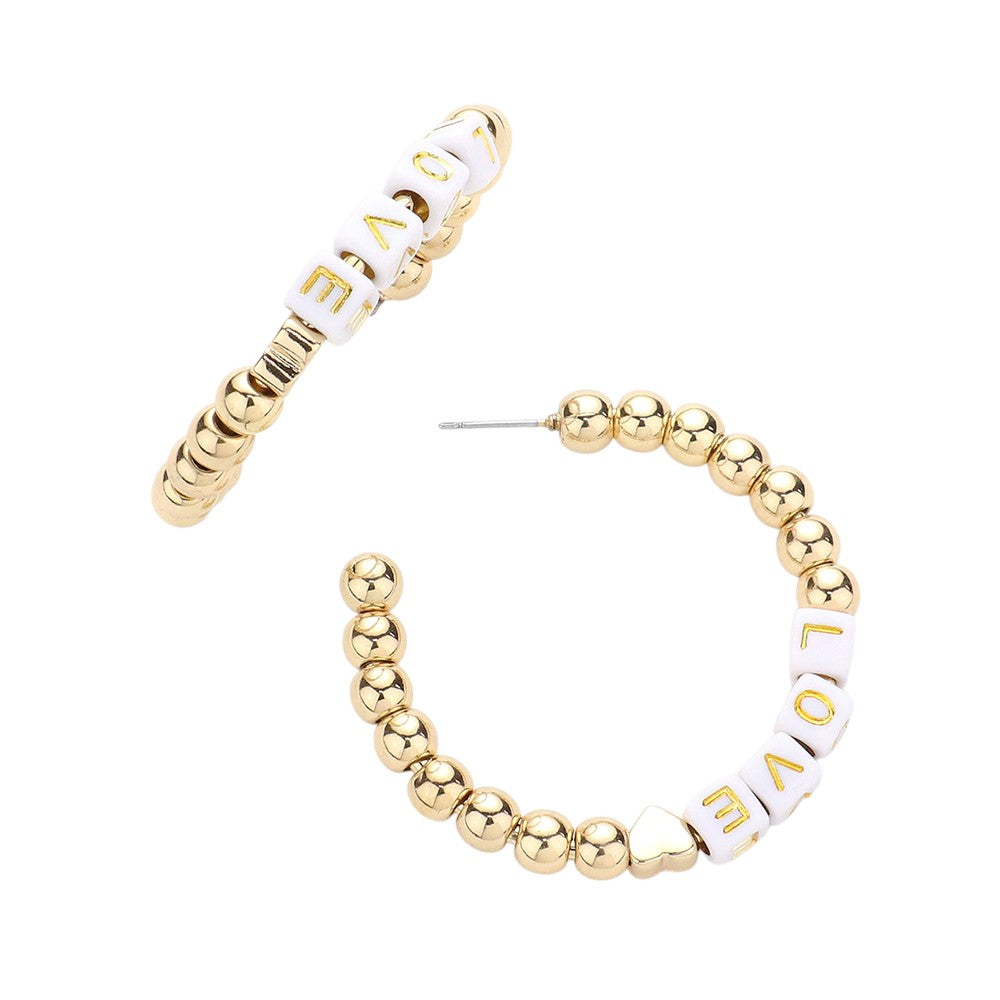 LOVE Metal Ball Half Hoop Message Earrings