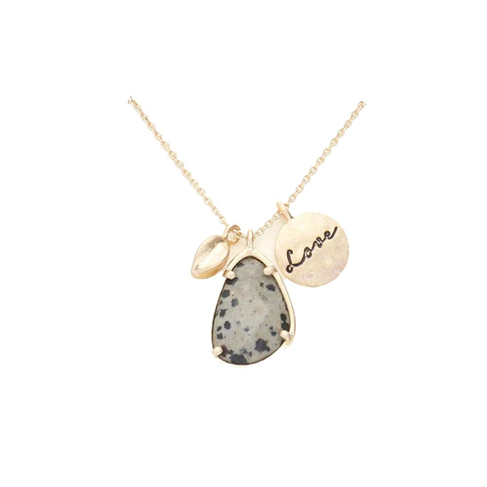 Love Metal Disc Teardrop Semi Precious Pendant Necklace
