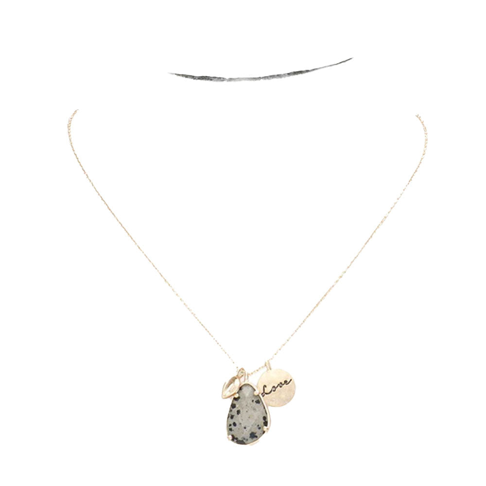 Love Metal Disc Teardrop Semi Precious Pendant Necklace