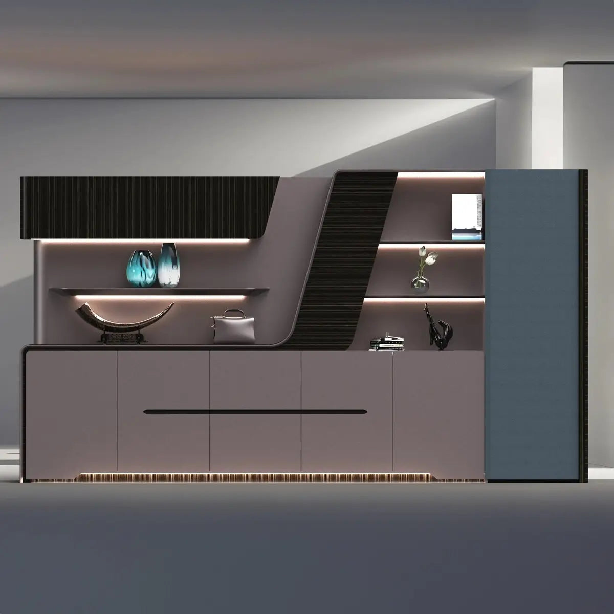 Velor · Modern Office Shelves w/ Lighting & Storage