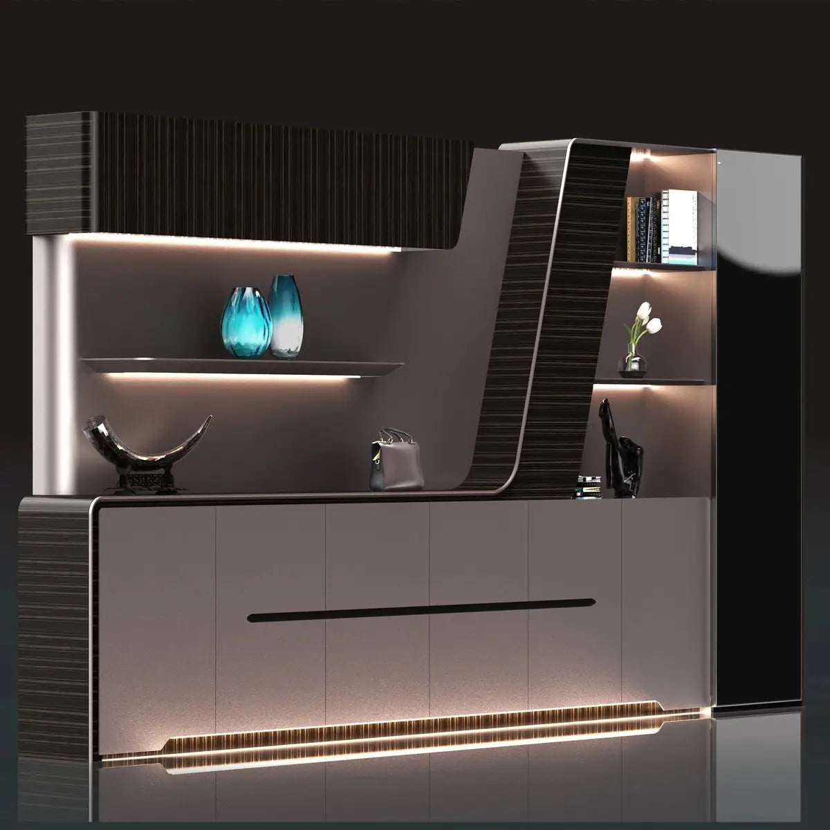 Velor · Modern Office Shelves w/ Lighting & Storage