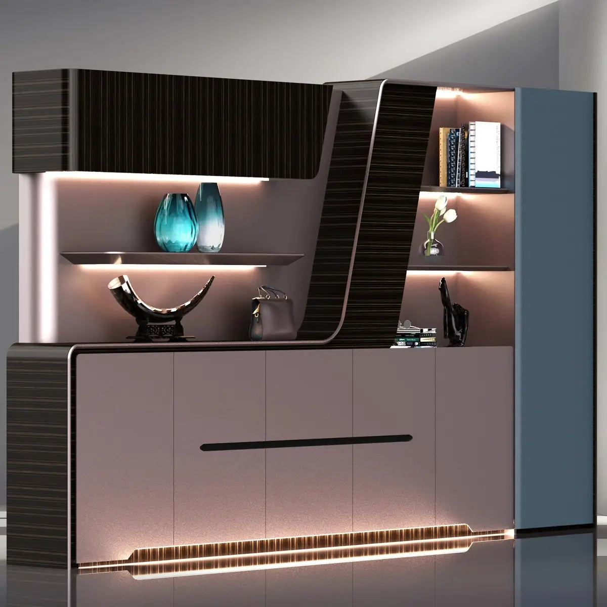 Velor · Modern Office Shelves w/ Lighting & Storage