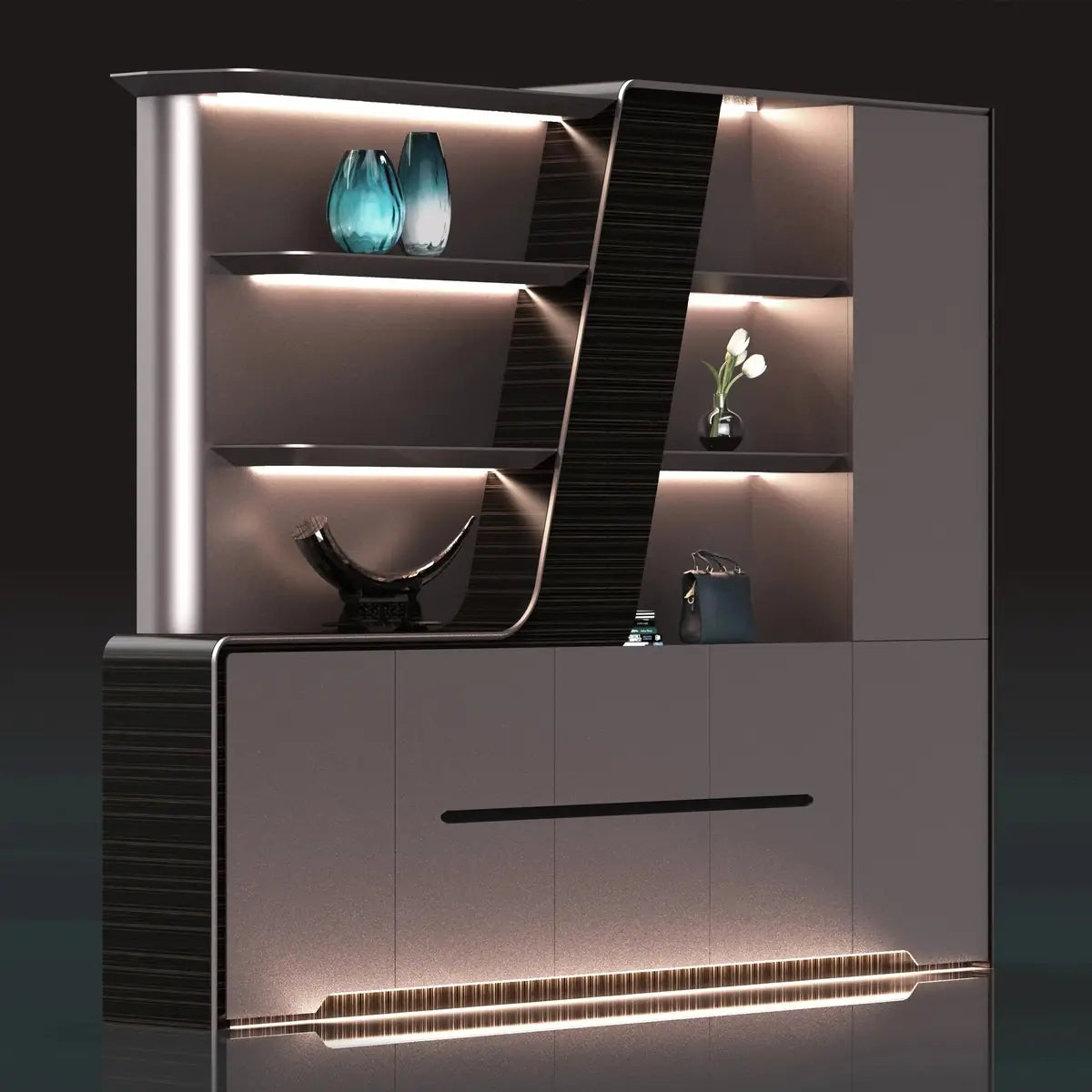 Velor · Modern Office Shelves w/ Lighting & Storage