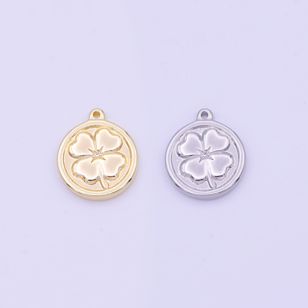 Lucky Clover Quatrefoil Coin Charm in Gold & Silver |  D-453