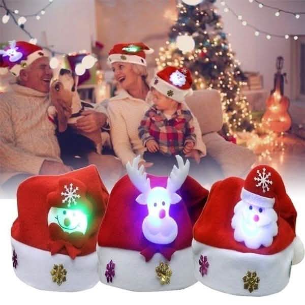 光るクリスマス帽子 発光サンタクロース、雪だるま、トナカイのクリスマス帽子
