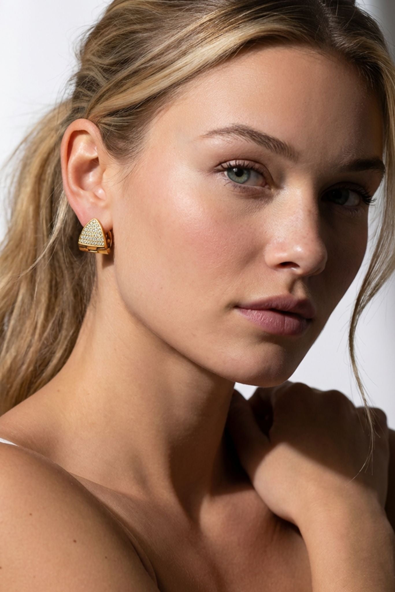 Luna Waterproof Dainty Triangle Zircon Pave Stud