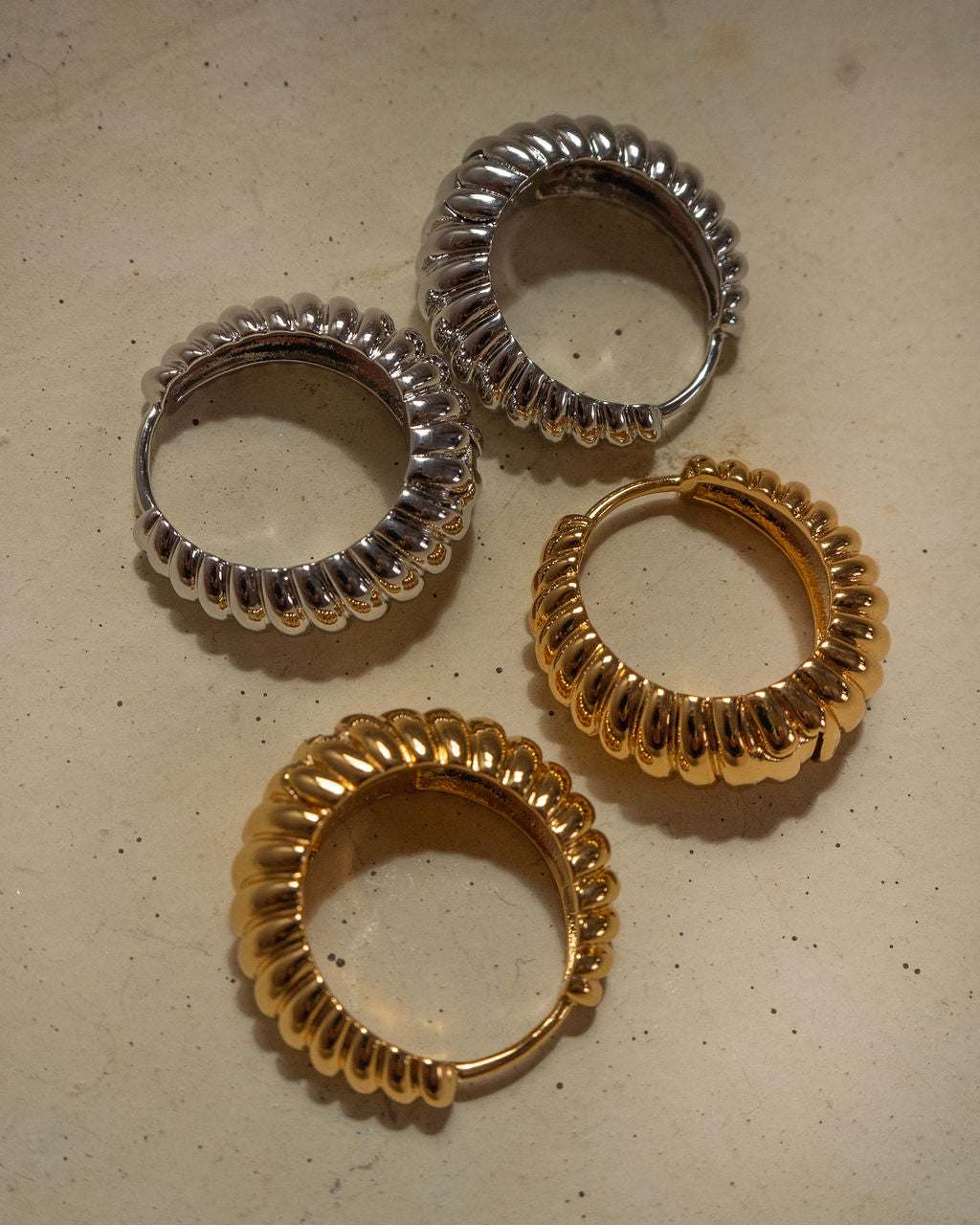 Ridged Marbella Hoops- Silver (Ships Mid September)