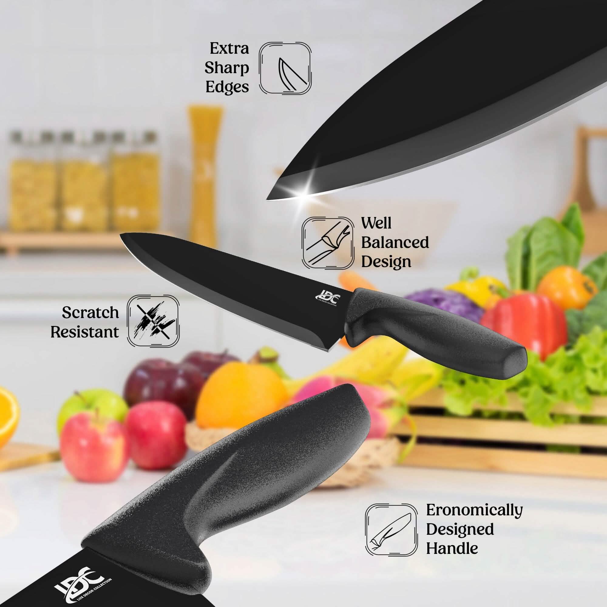 Lux Decor Collection Ensemble de couteaux de cuisine Couteaux en acier inoxydable ultra tranchants