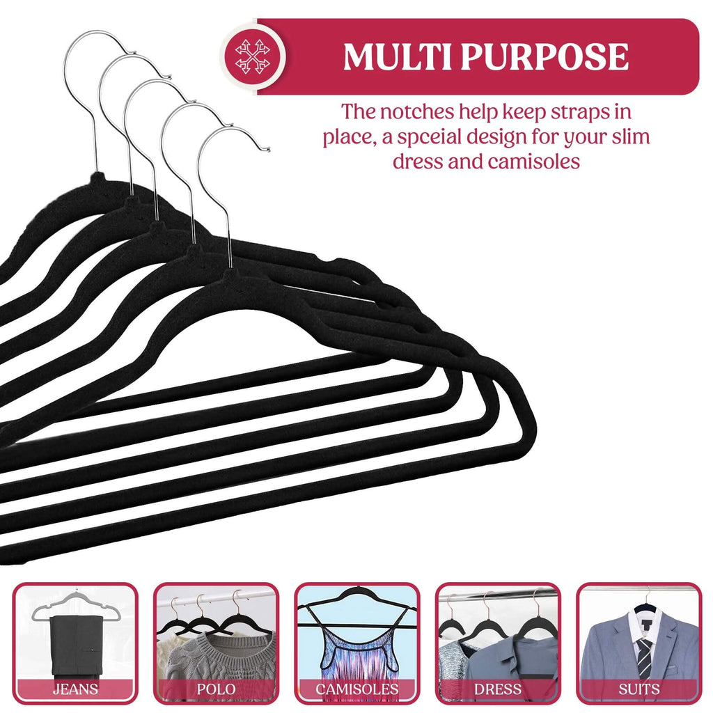 Lot de cintres en velours antidérapants de la collection Lux Decor – Organiseurs de rangement pour vêtements, gain de place, pour penderie