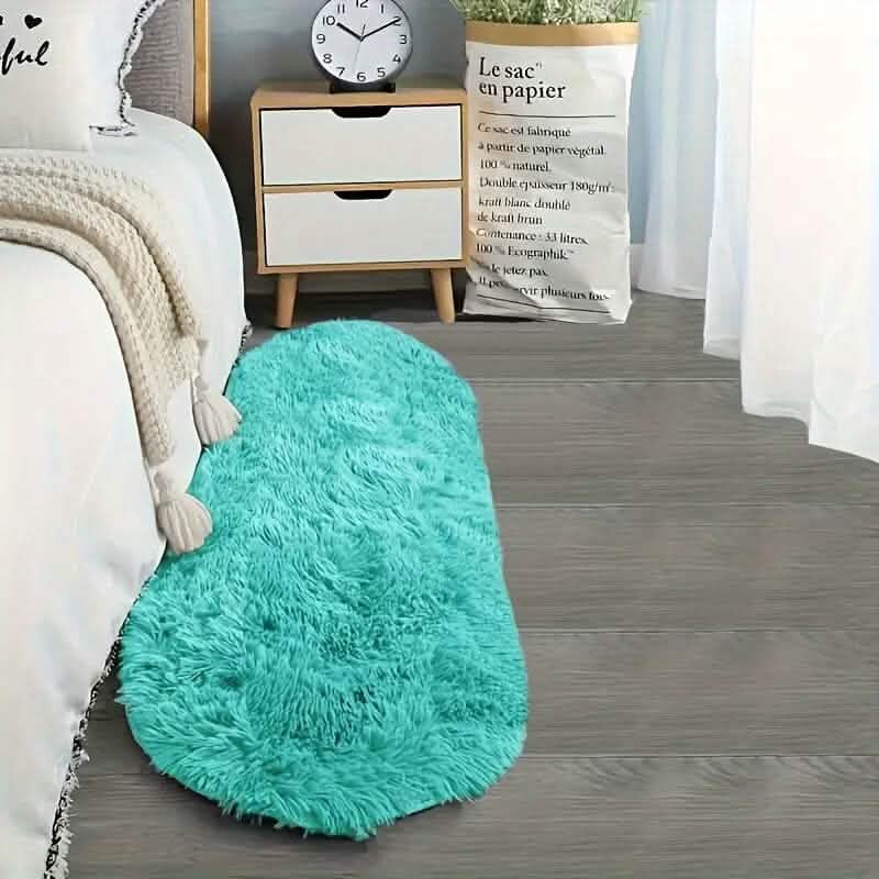 Tapis ovale de luxe en fausse fourrure douce