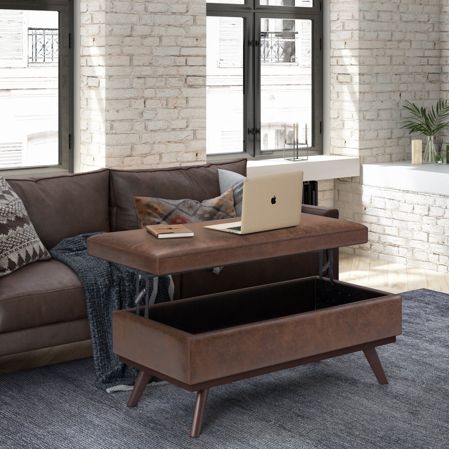 Owen 42 Inch Wide Lift Top Large Coffee Table Storage Ottoman
