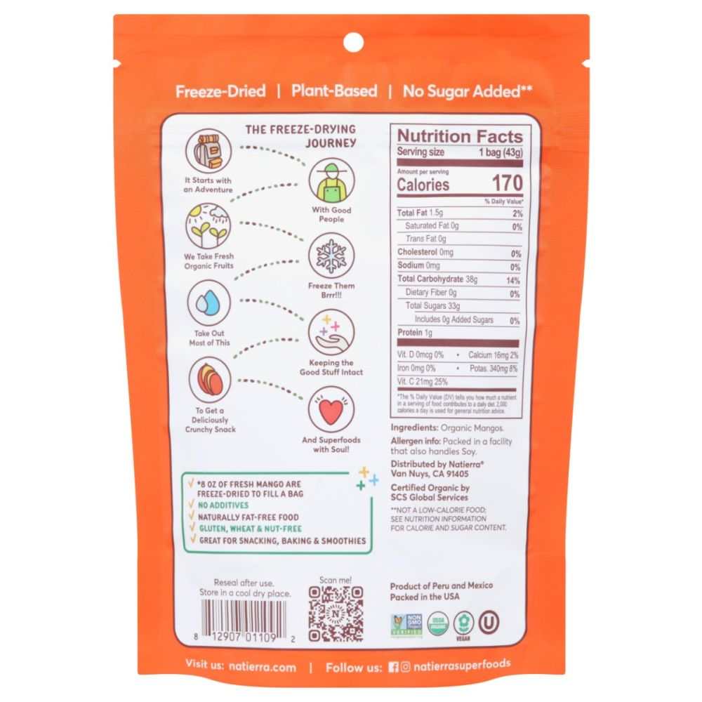 NATIERRA: Freeze Dried Organic Mangos - 1.5 oz | Organic Healthy Snack