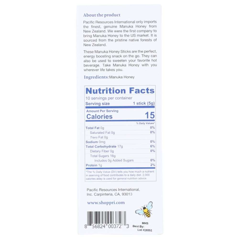PRI: Manuka Honey Sticks, 10 pk