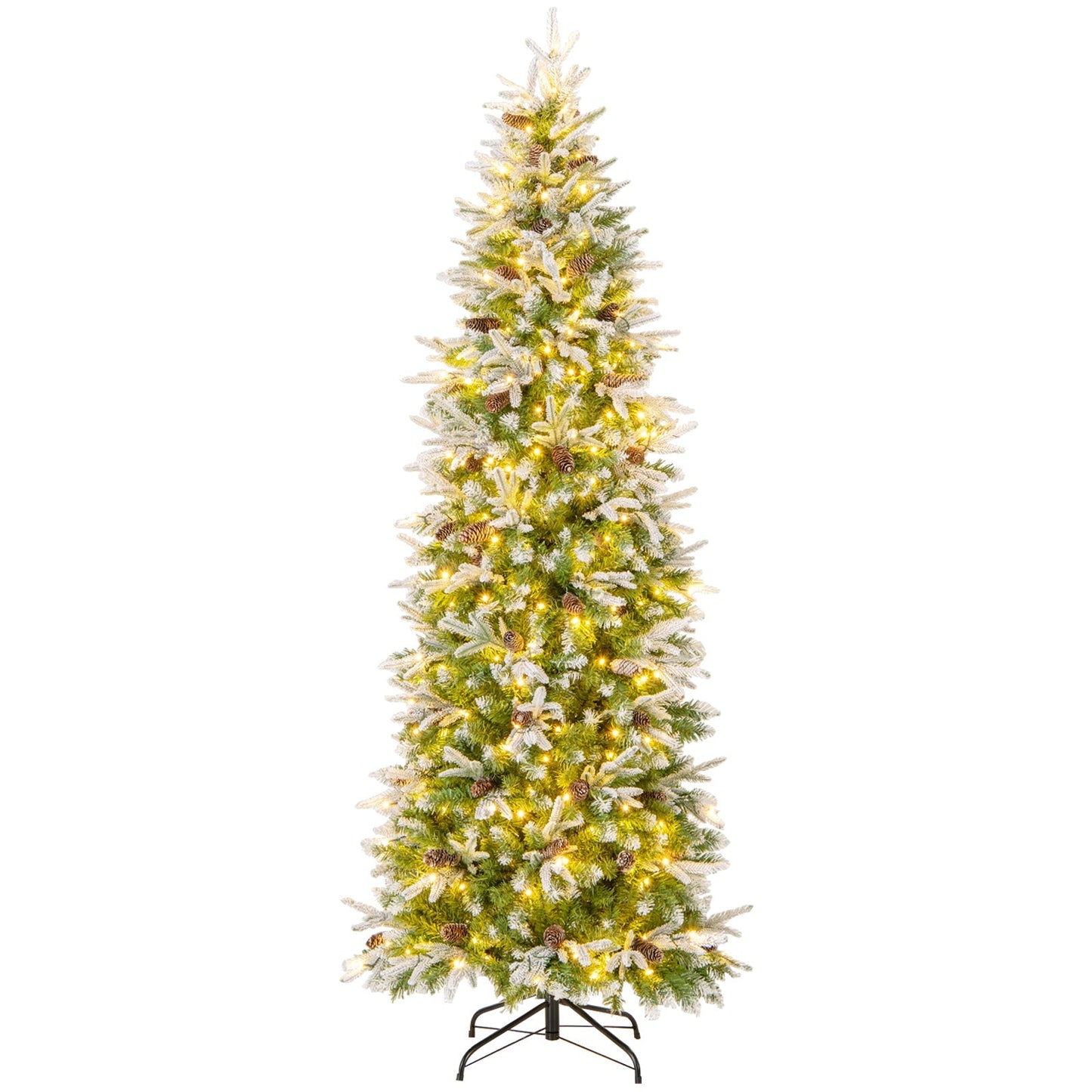 6/7.5/9 Feet Pre-Lit Artificial Christmas Tree Snow Flocked Hinged