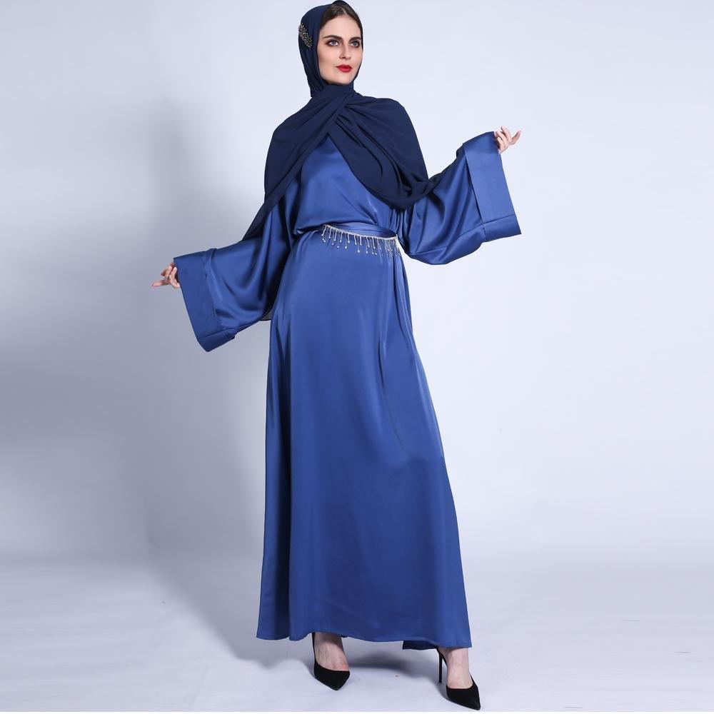 Pocket Satin Abaya With Shiny Rhinestone Belt (MA011)