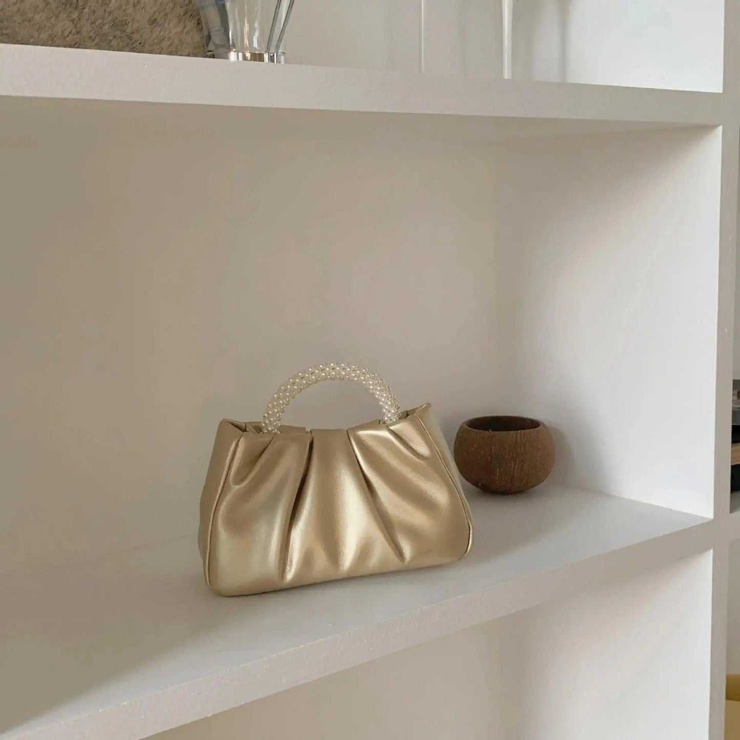 MAC062 Soft Leather Pearl Clutch Evening Bags