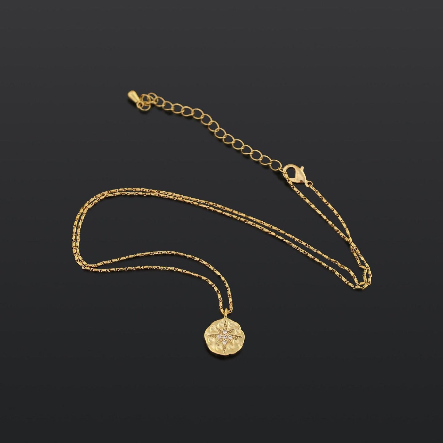MAC084 North Star Coin Button Pendant Necklace