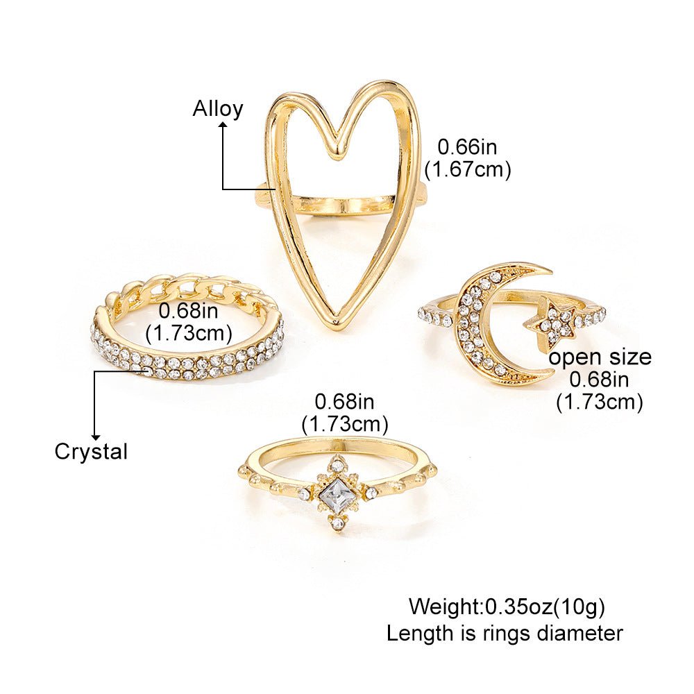 Triangle Love Hollow Full Diamond Star Moon Rring(MAC206)