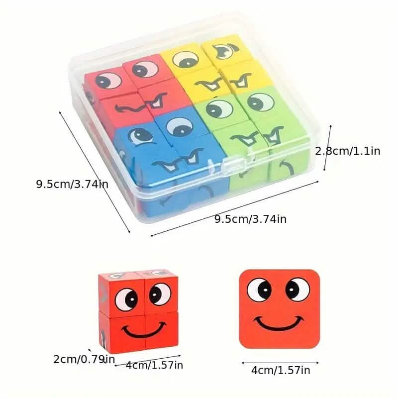 Magic Face-Changing Wooden Cube Building Blocks Set