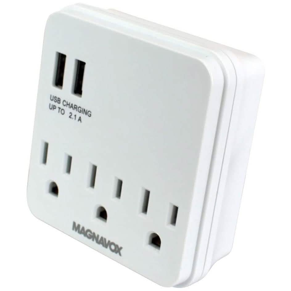 Magnavox Desk Top Multi-Functional Wall Outlet Surge Protector Charging Port
