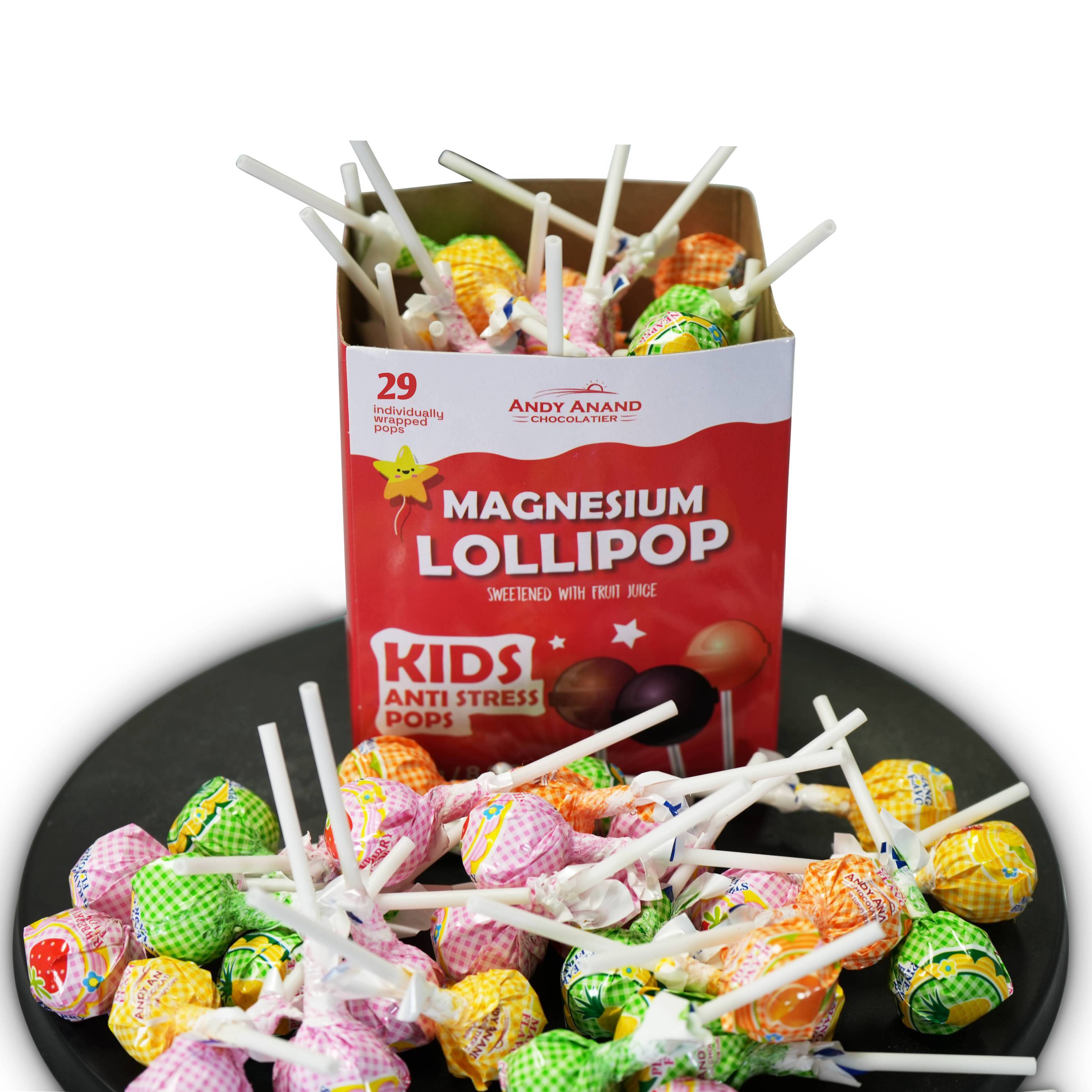 Andy Anand Magnesium Lollipops & Sweet-Calm Combo, 29 ct, 8.8 oz – Real Fruit Juice, Keto, Kids Support, Birthday Gift Box