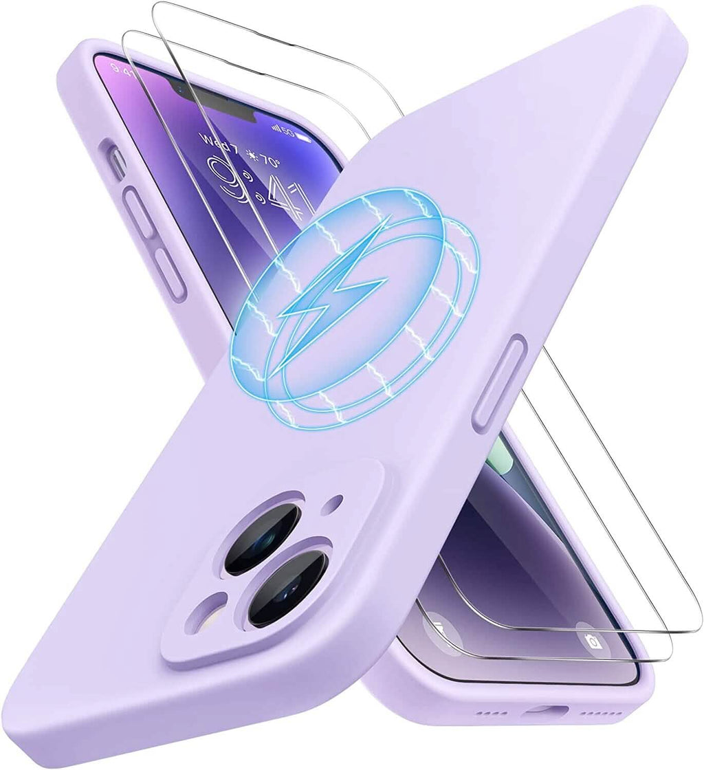 Magnetic MagSafe Case for iPhone 14 Plus with Glass Screen Protector, Silicone Case 6.7 inch