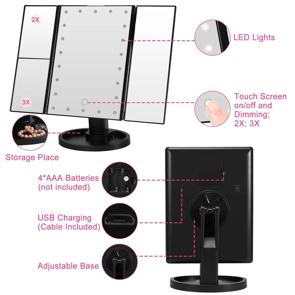 Miroir de maquillage avec 22 lumières LED