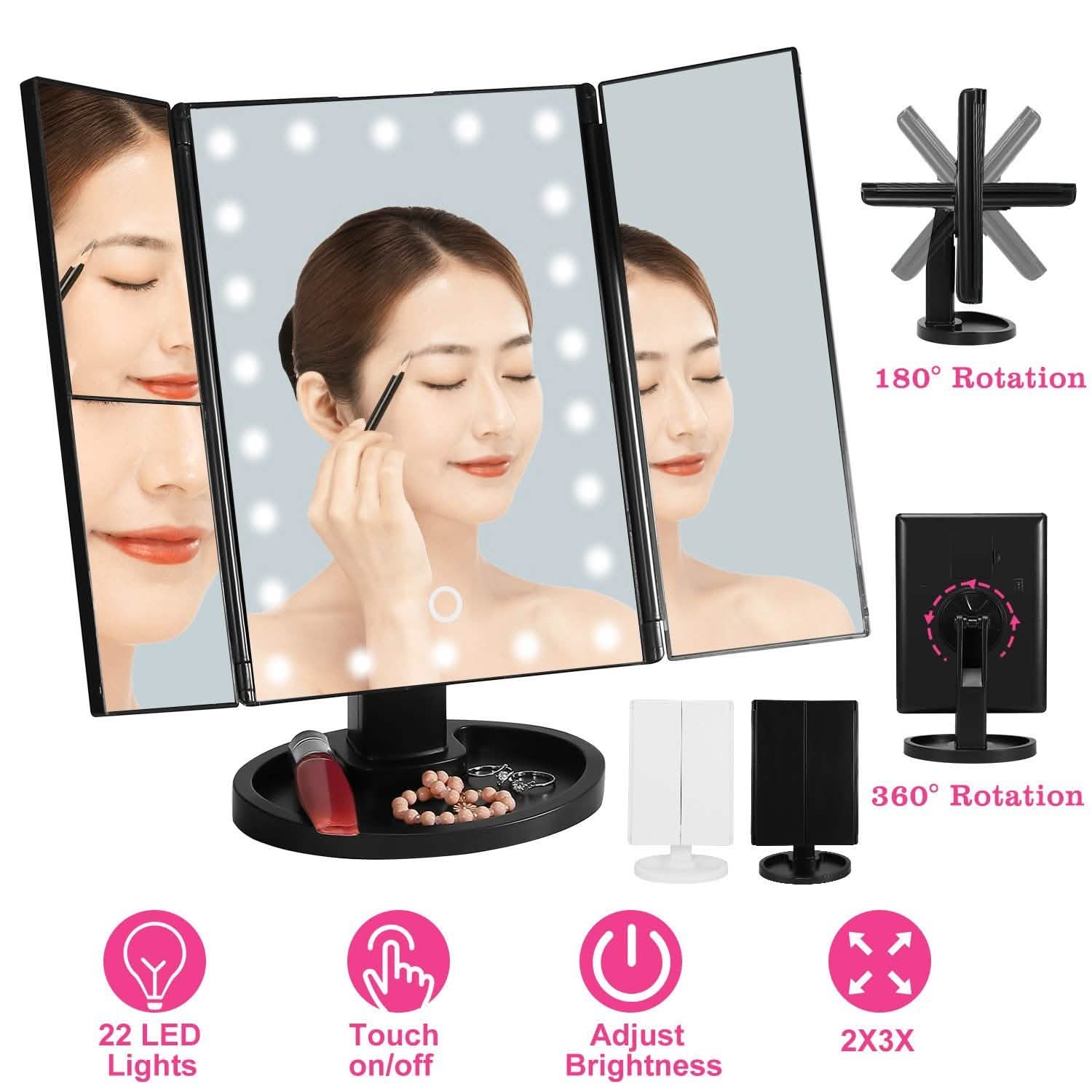 Miroir de maquillage avec 22 lumières LED