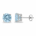 March Birthstone Aquamarine 925 Sterling Silver Round Cz Stud Casting Earrings