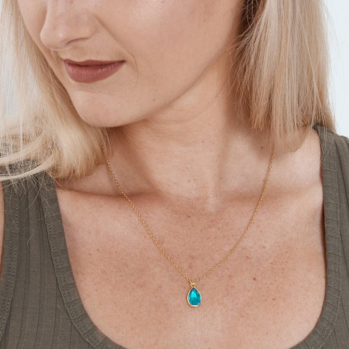 March Birthstone / Aquamarine Crystal Charm Necklace